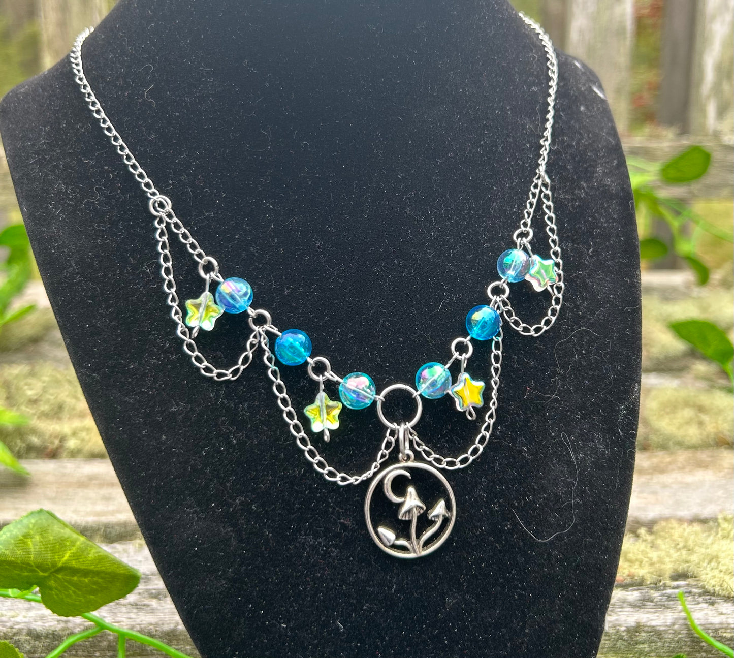 Simple Blue Mushroom Fairy Necklace