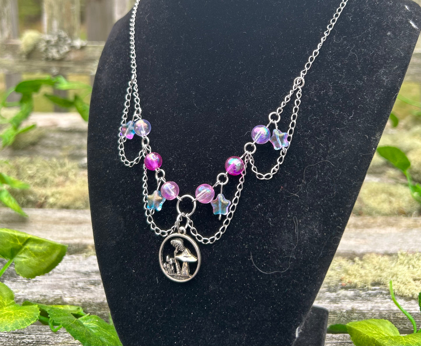 Simple Purple Mushroom Fairy Necklace