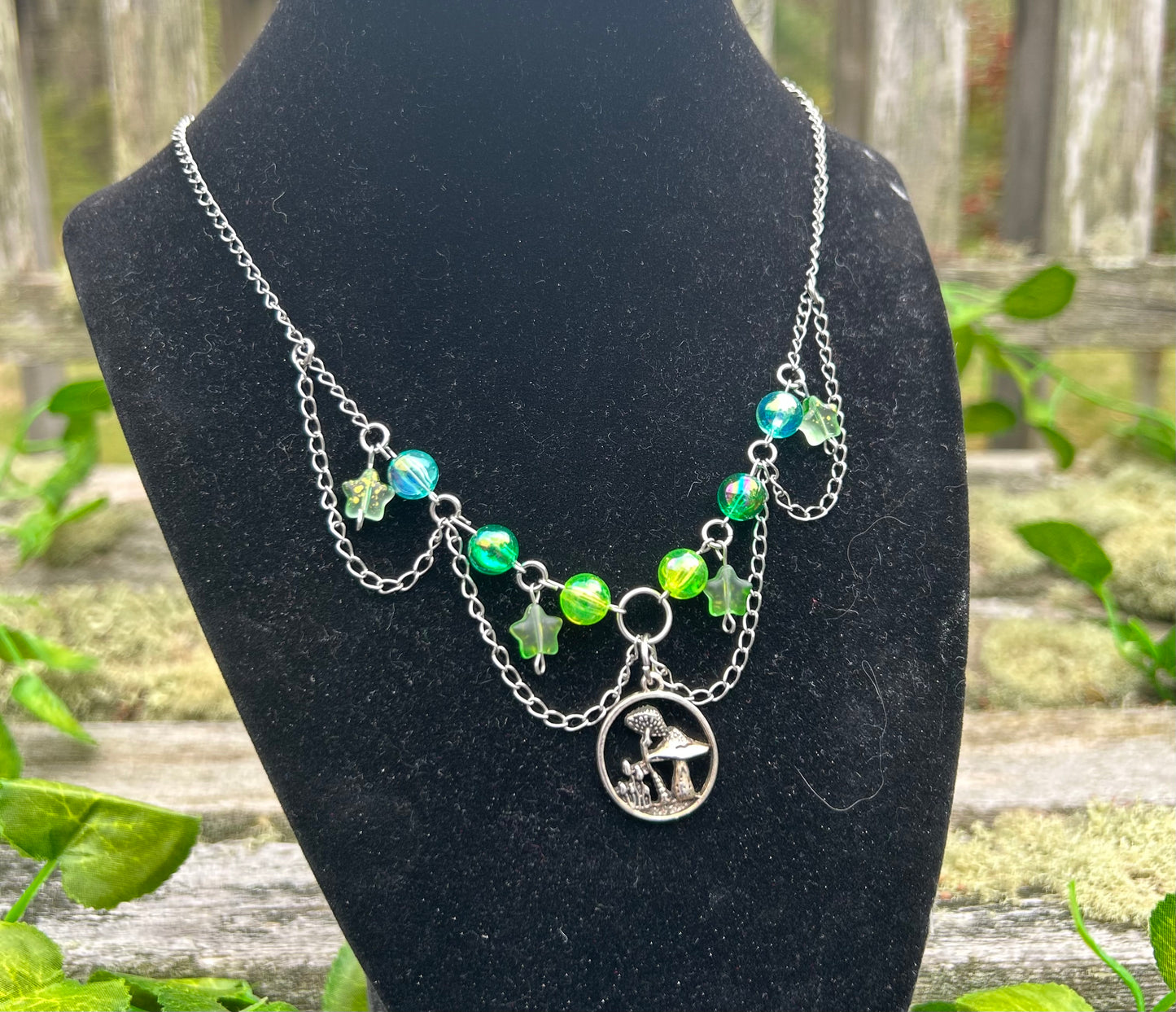 Simple Green Mushroom Fairy Necklace