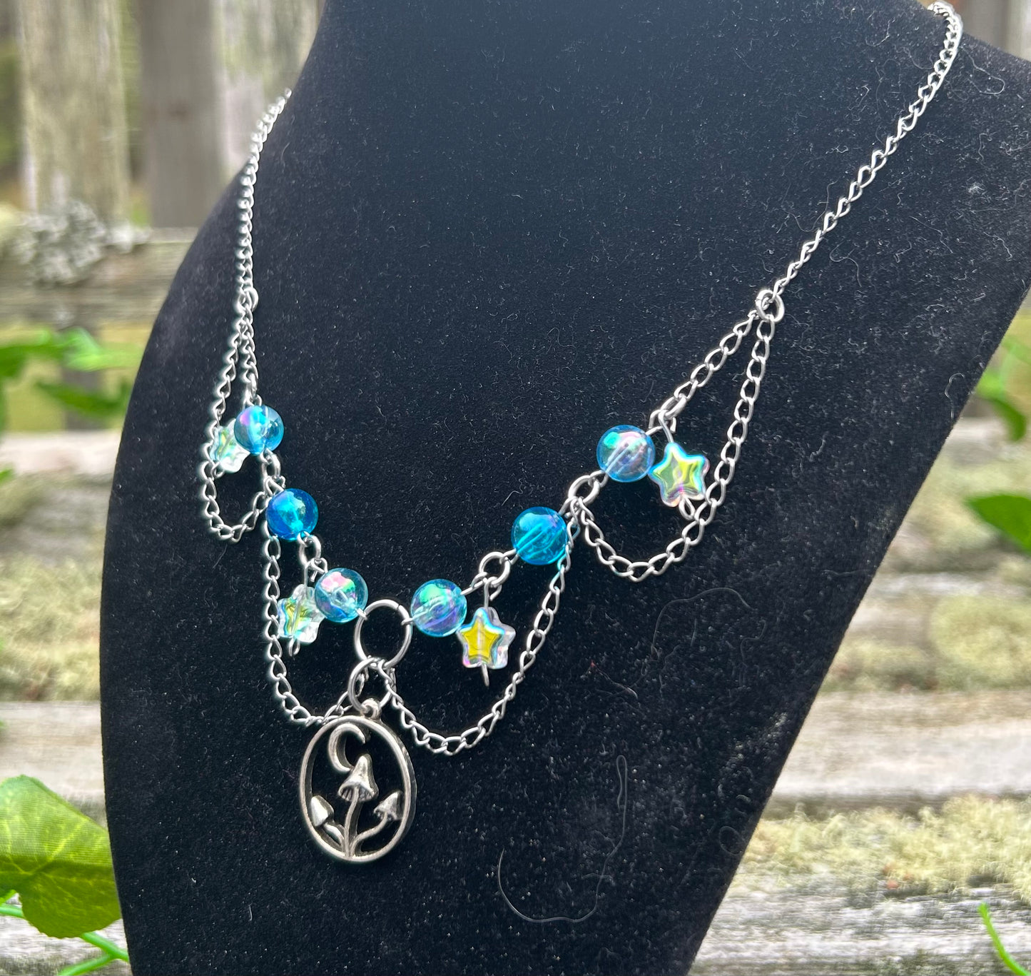 Simple Blue Mushroom Fairy Necklace