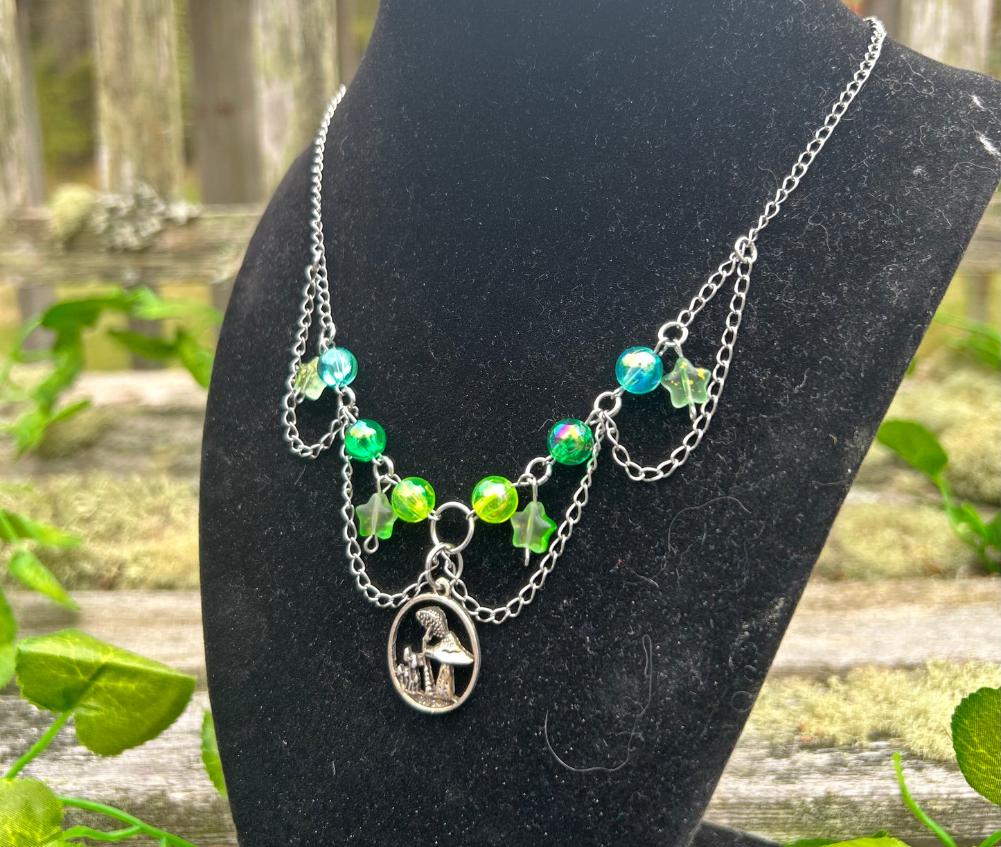 Simple Green Mushroom Fairy Necklace